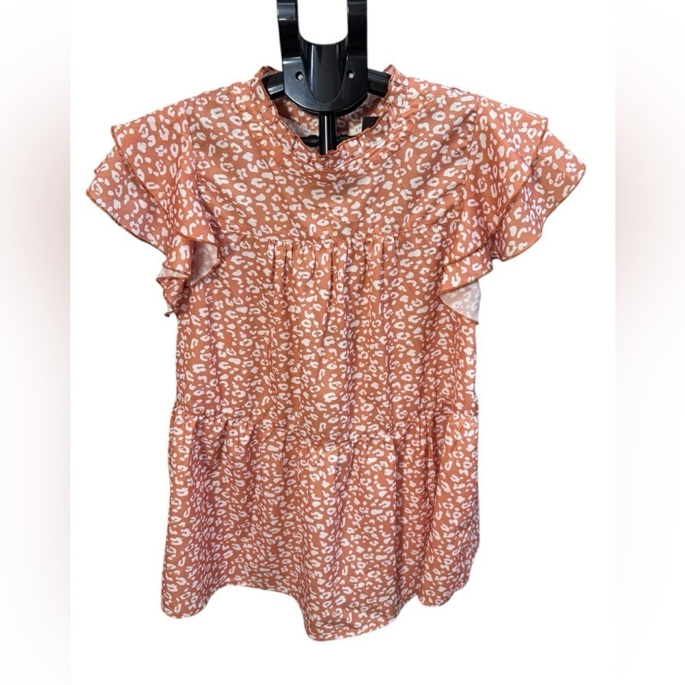 Jodifl Ruffle Sleeve Top burnt orange and white print wt55